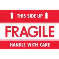 Tape Logic® Labels, "Fragile - This Side Up - HWC", 2" x 3", Red/White, 500/Roll