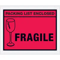 Tape Logic® "Packing List Enclosed - Fragile" Envelopes, 4 1/2" x 5 1/2", Red, Case of 1000