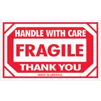 Tape Logic® Labels, "Fragile - Handle With Care", 3" x 5", Red/White, 500/Roll