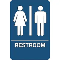 "Men/Women Restroom" ADA Compliant Plastic Sign, 9" x 6", Blue/White, 1/Each