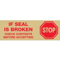 Tape Logic® Pre-Printed Carton Sealing Tape, "Stop If Seal Is Broken...", 2.2 Mil, 3" x 110 yds., Red/Tan, 24/Case