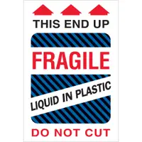 Tape Logic® Labels, "Fragile - Liquid in Plastic", 4" x 6", Multiple, 500/Roll