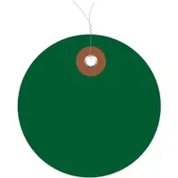 Plastic Circle Tags, Pre-Wired, 3", Green, 100/Each