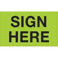 Tape Logic® Labels, "Sign Here", 3" x 5", Fluorescent Green, 500/Roll