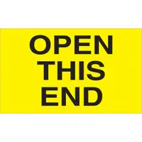 Tape Logic® Labels, "Open This End", 3" x 5", Fluorescent Yellow, 500/Roll